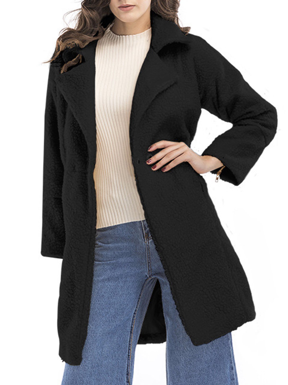 Paneled Long Sleeve Shawl Collar Solid Coat