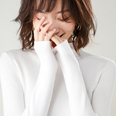 2020新款半高领抽条毛衣女纯色长袖打底衫韩版修身显瘦套头针织衫