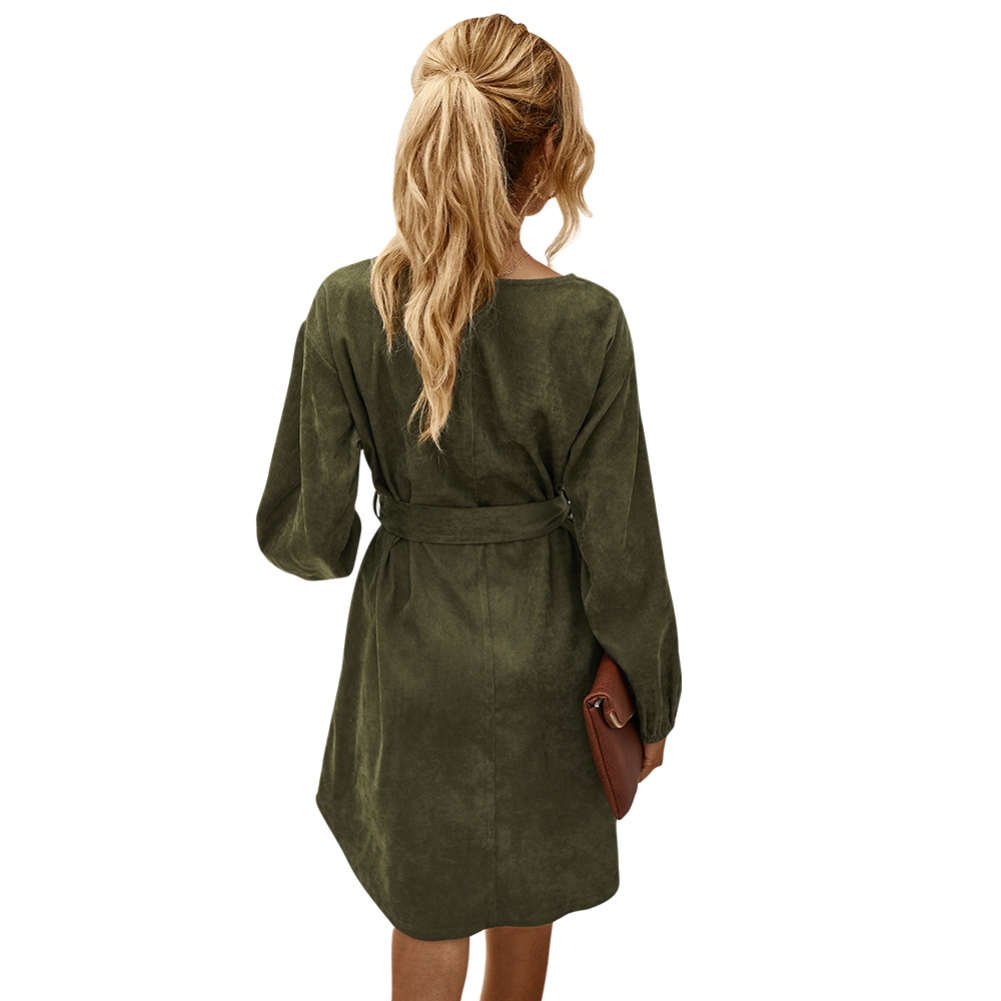 Autumn Plain Short Casual Dress with Belt