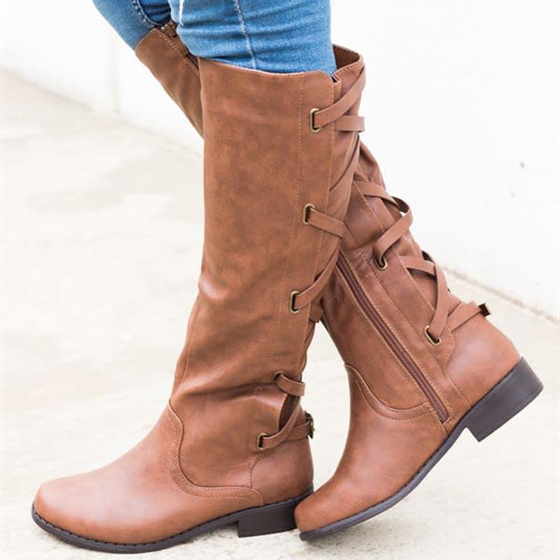Black PU Chunky Heel Zipper Casual Winter Boots