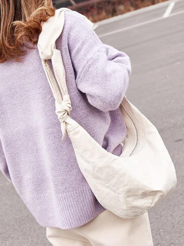Canvas Shoulder Bag With Knotted Dumpling Bag Messenger Bag