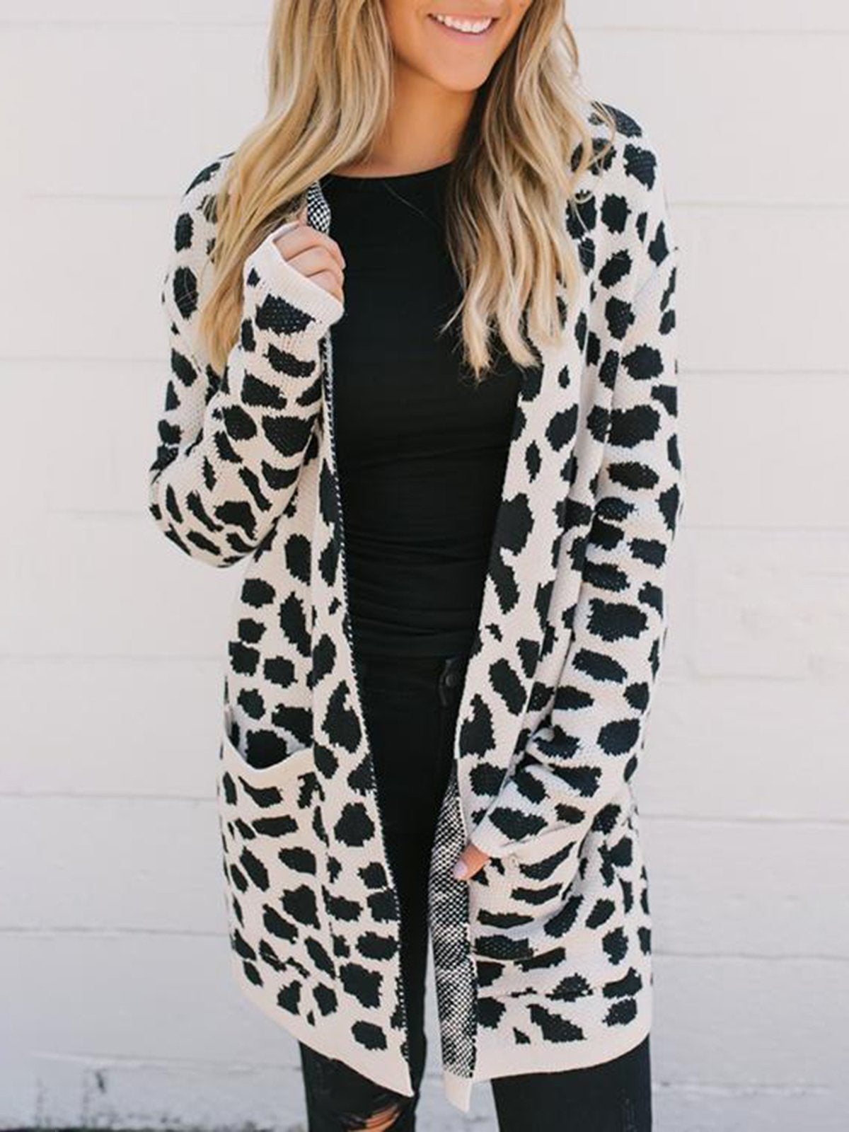 Apricot Leopard Print Long Sleeve Knitted Cardigans