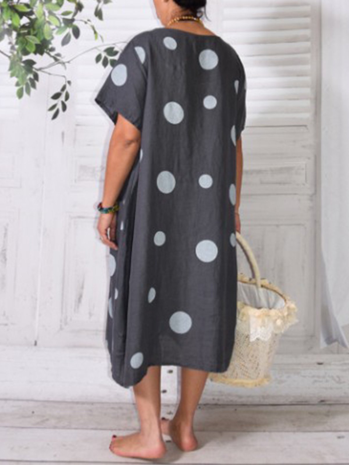 Casual Round Neck Polka Dots Dresses