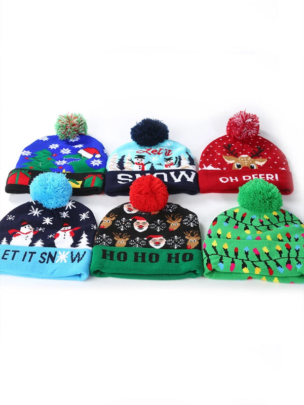 Knitted hats decorated with LED lights for adult children Christmas hats