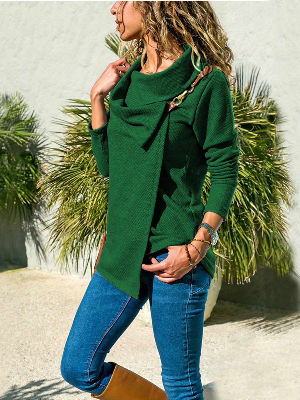 Women Turn down Collar Metal ButtonT-Shirts