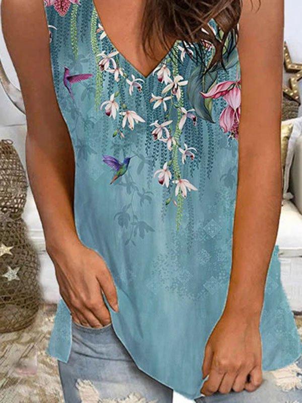Casual Sleeveless V Neck Printed Shirts & Tops