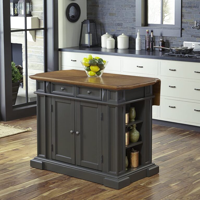 Homestyles Americana Kitchen Island with Wood Top and Drop Leaf Breakfast Bar, Storage with Drawers and Adjustable Shelves, 50 Inch Width, 49.75 inches