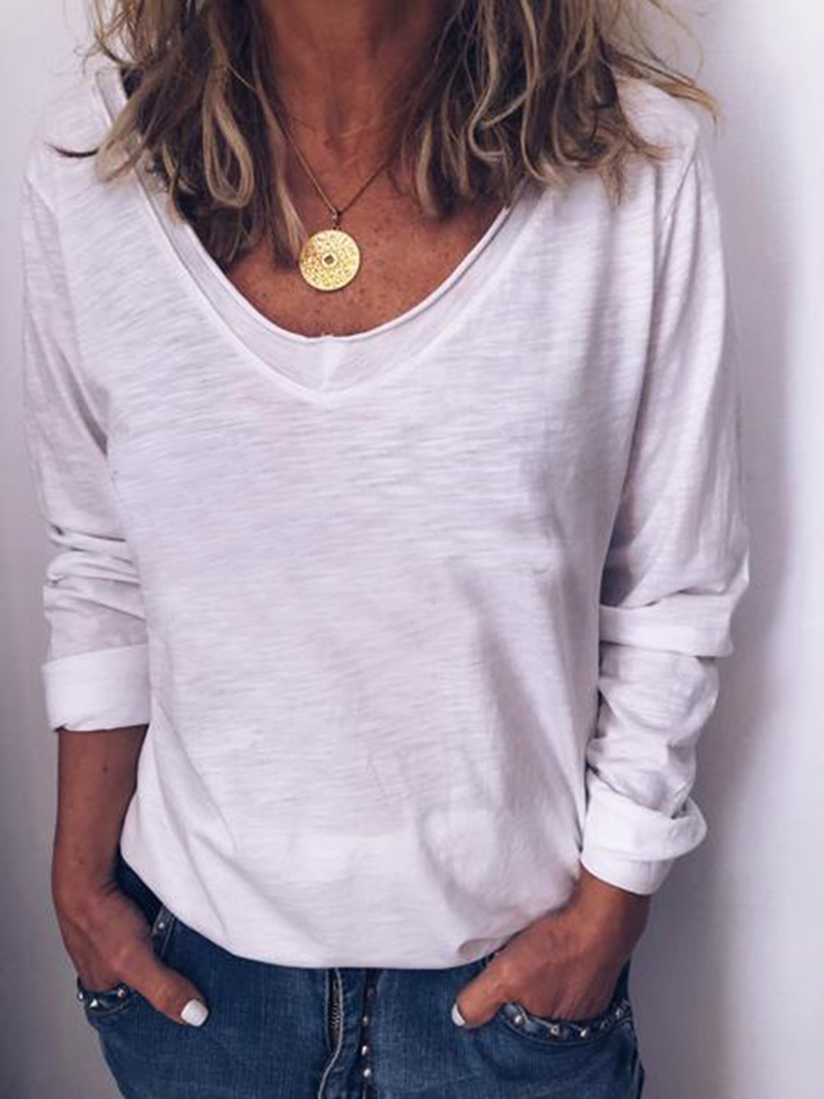 Casual Long Sleeve Cotton-Blend Shirts & Tops