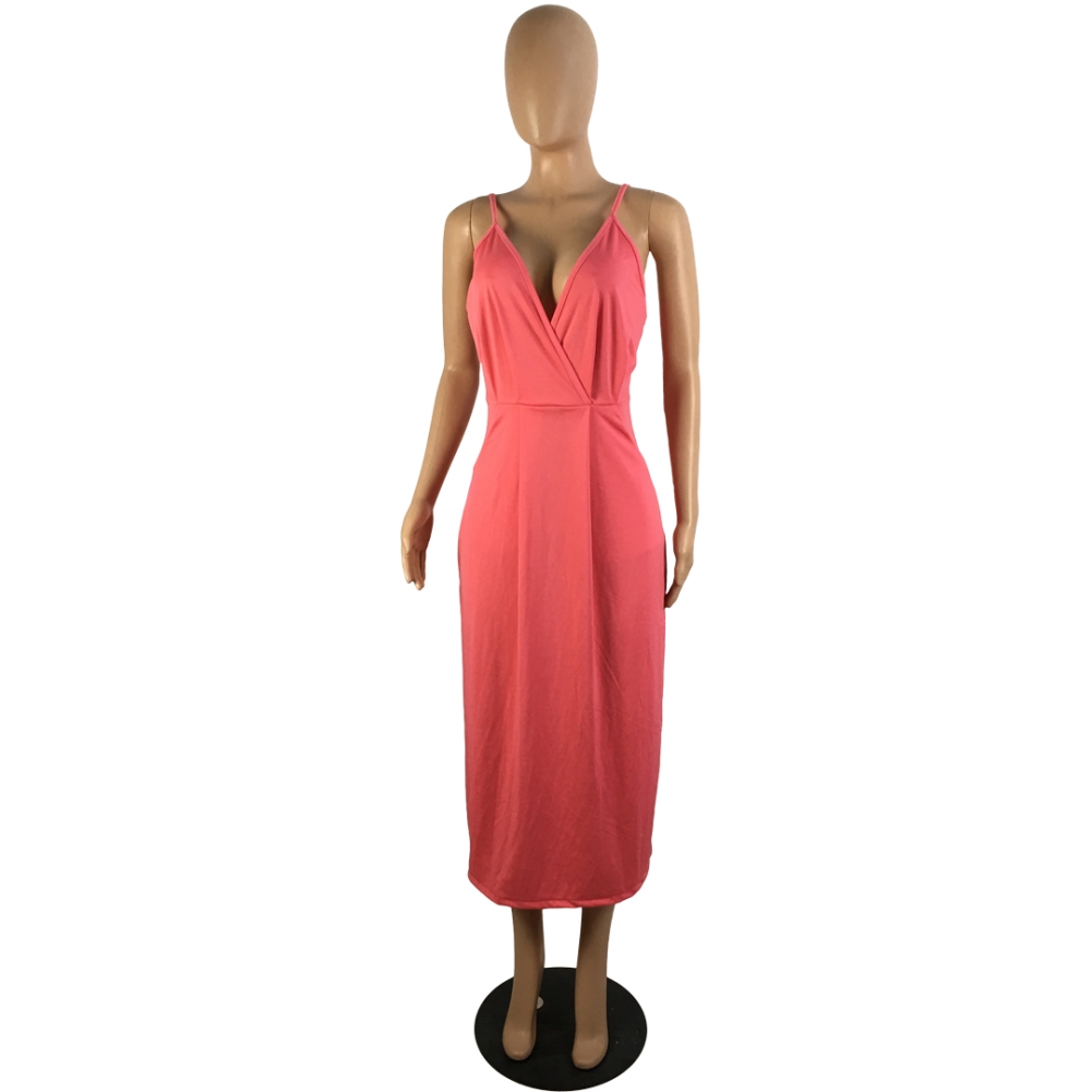 Summer Plain Halter Slit Long Dress