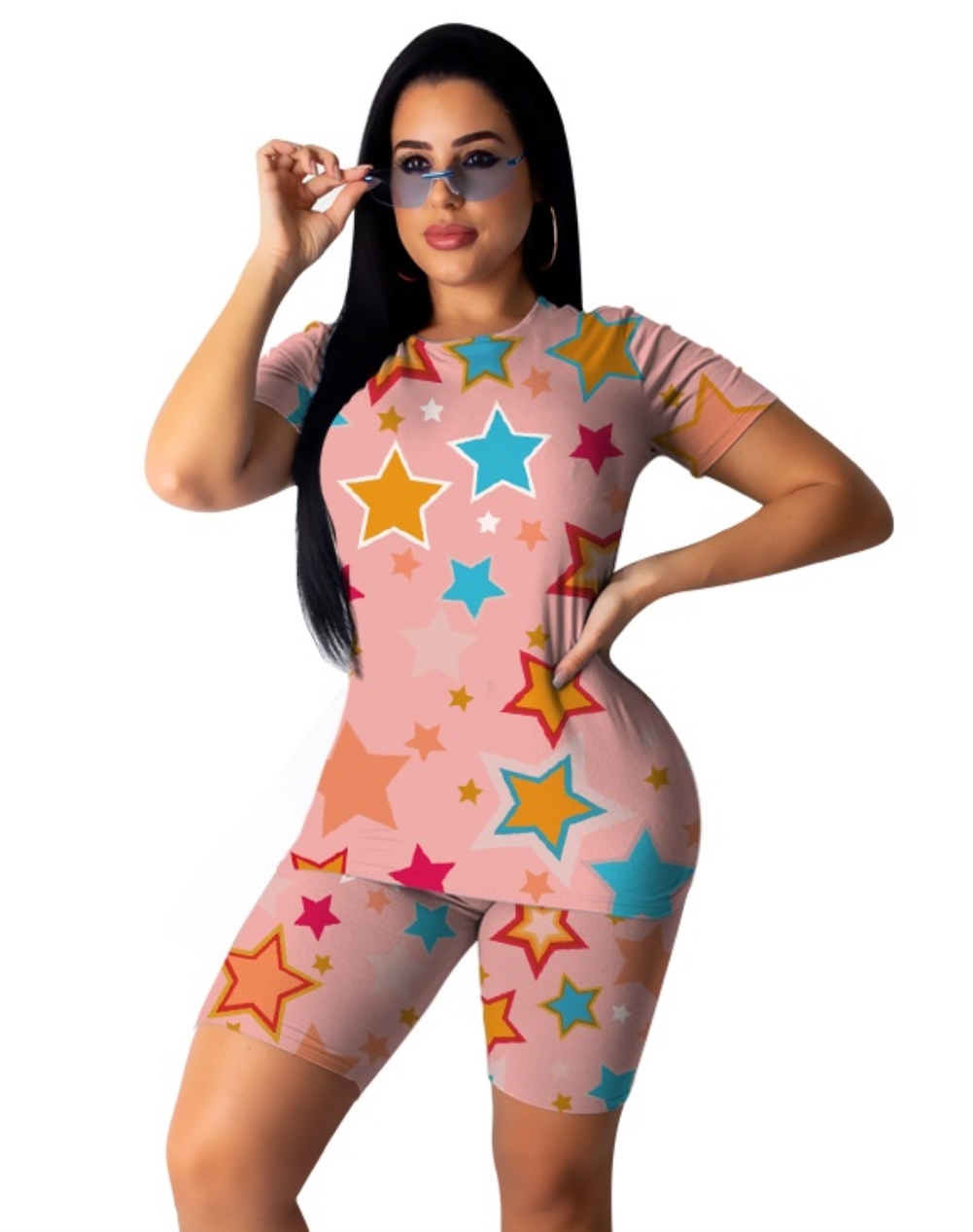 Casual Two Piece Stars Shorts Set