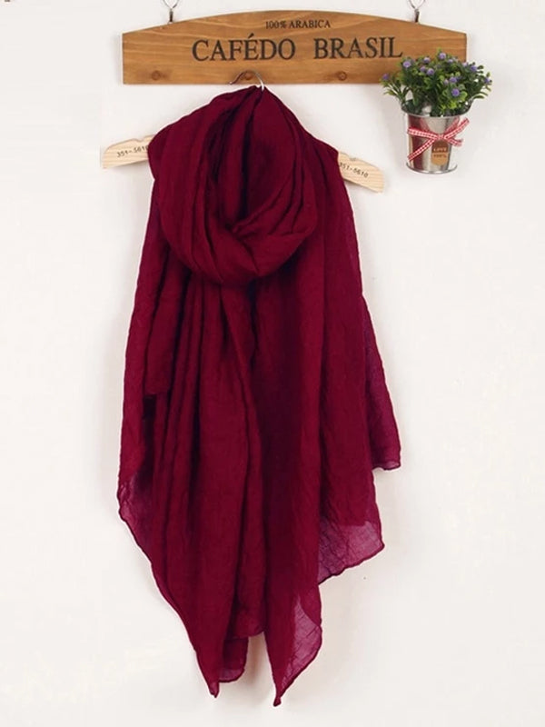 Women Soft light Warm Linen Cotton Wine Red Scarfs