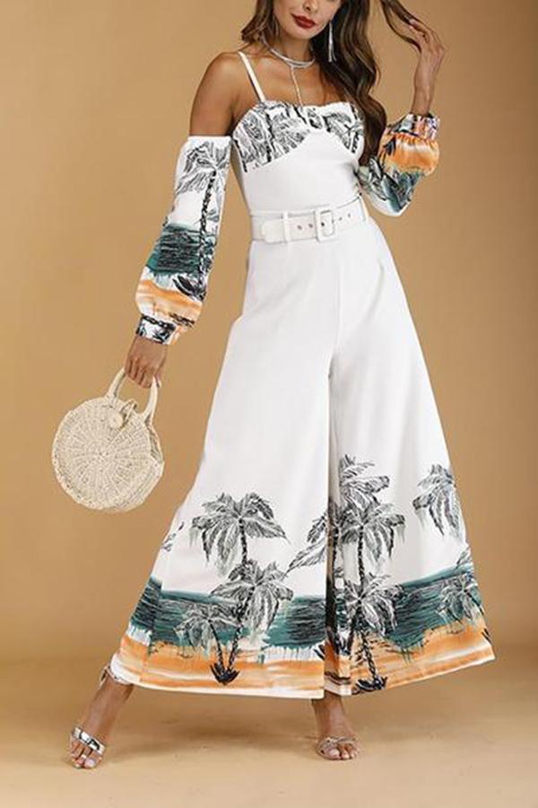Commuting Belted Printed Colour Off-Shoulder Bare Back Jumpsuit