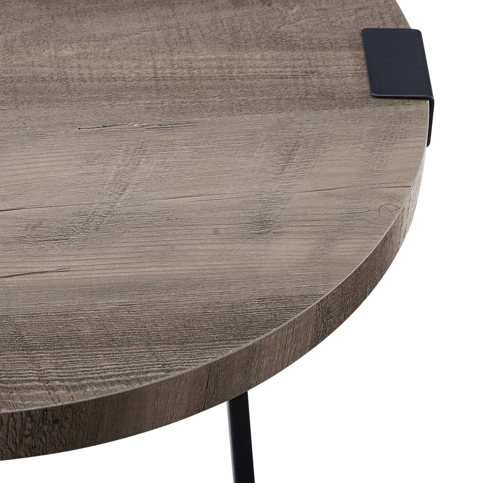 Wrightson Urban Industrial Faux Wrap Leg Round Side Table Gray Wash - Saracina Home