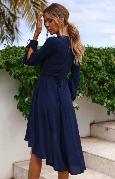 Long Sleeve High Low Wrap Dress