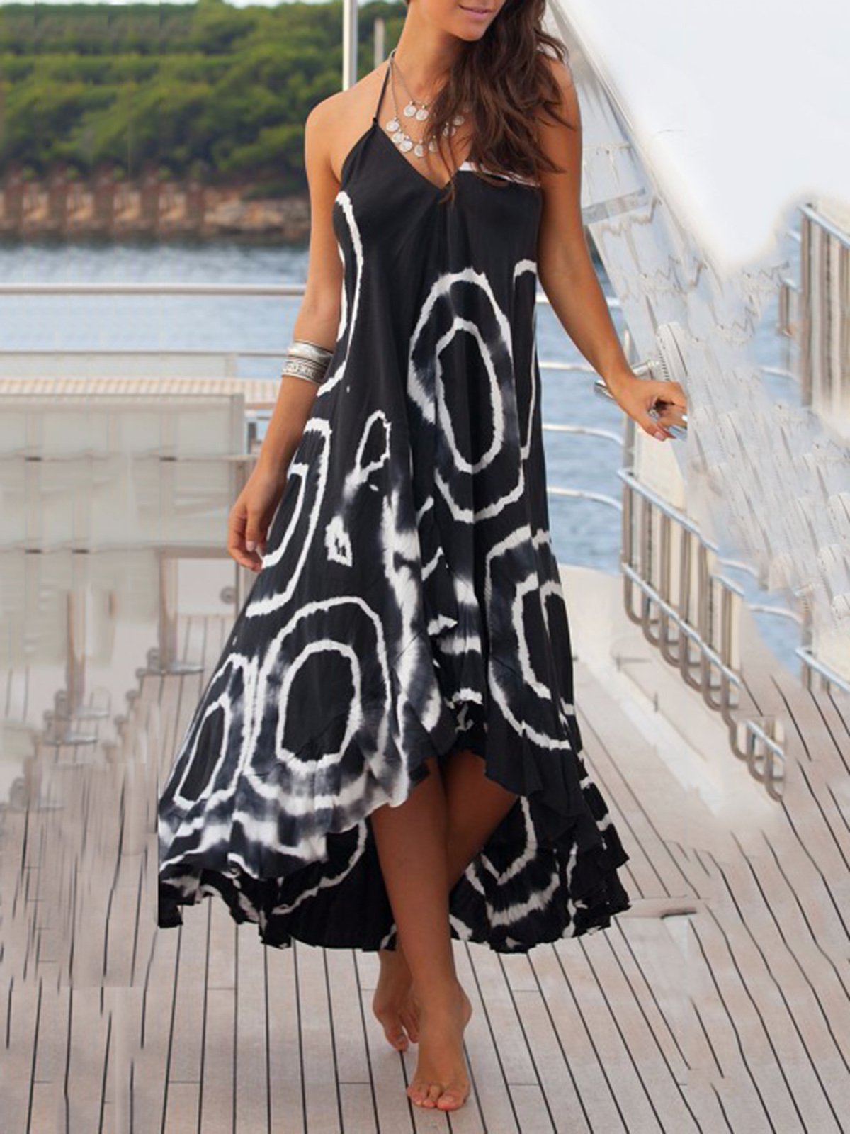Women Holiday Printed Plus Size Maxi Dress
