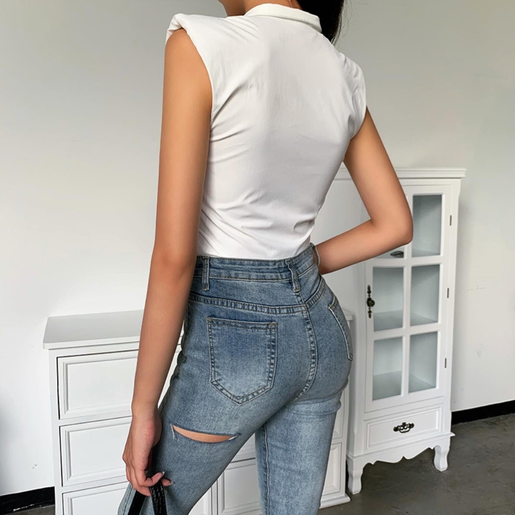 Pure White Sleeveless Pocket Blouse