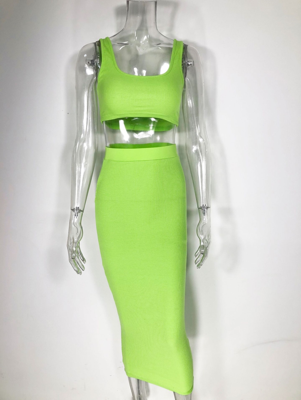 Solid Color Bra Top and Pencil Skirt