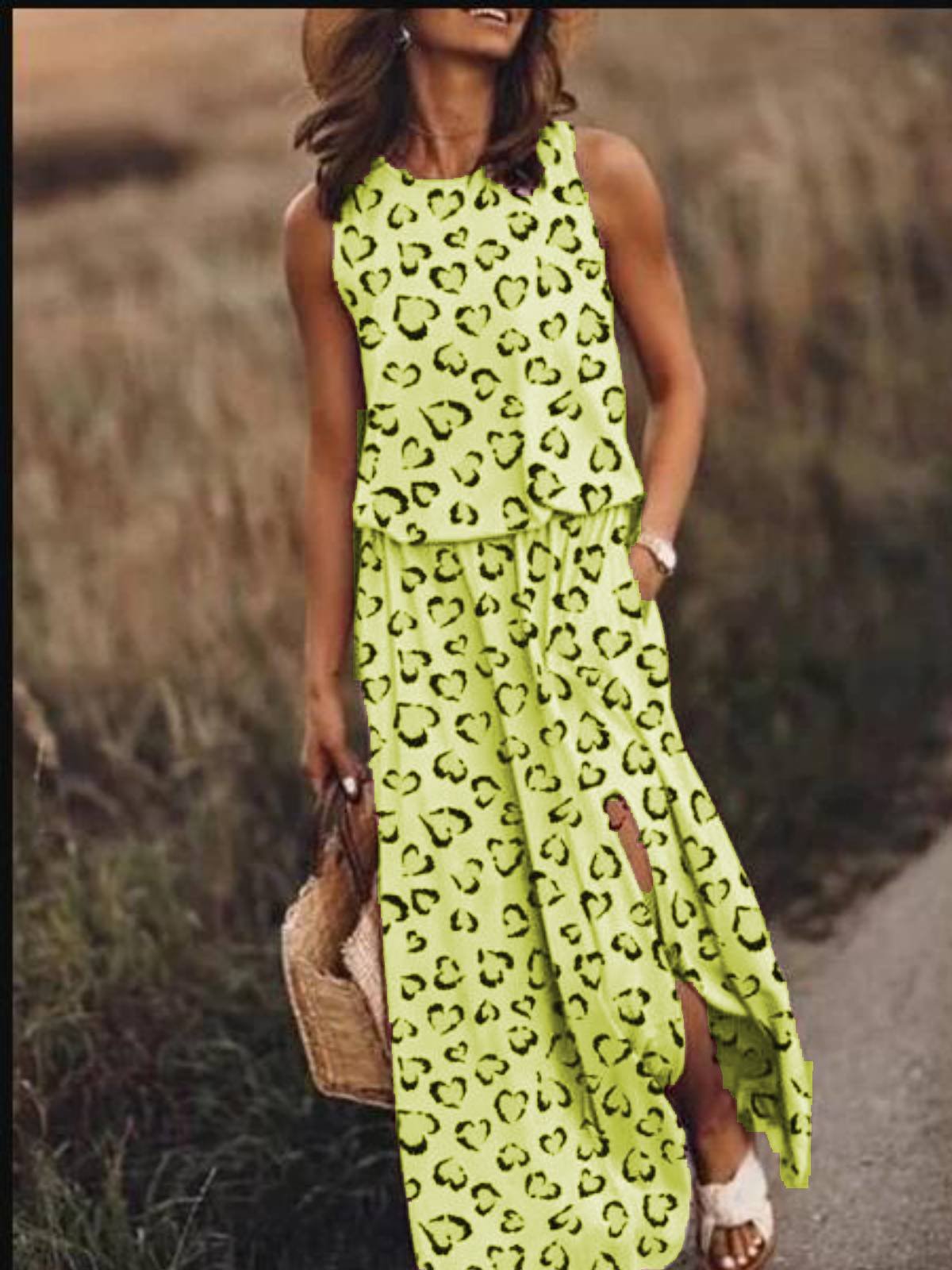 Pink Holiday Leopard-Print Cotton-Blend Round Neck Dresses