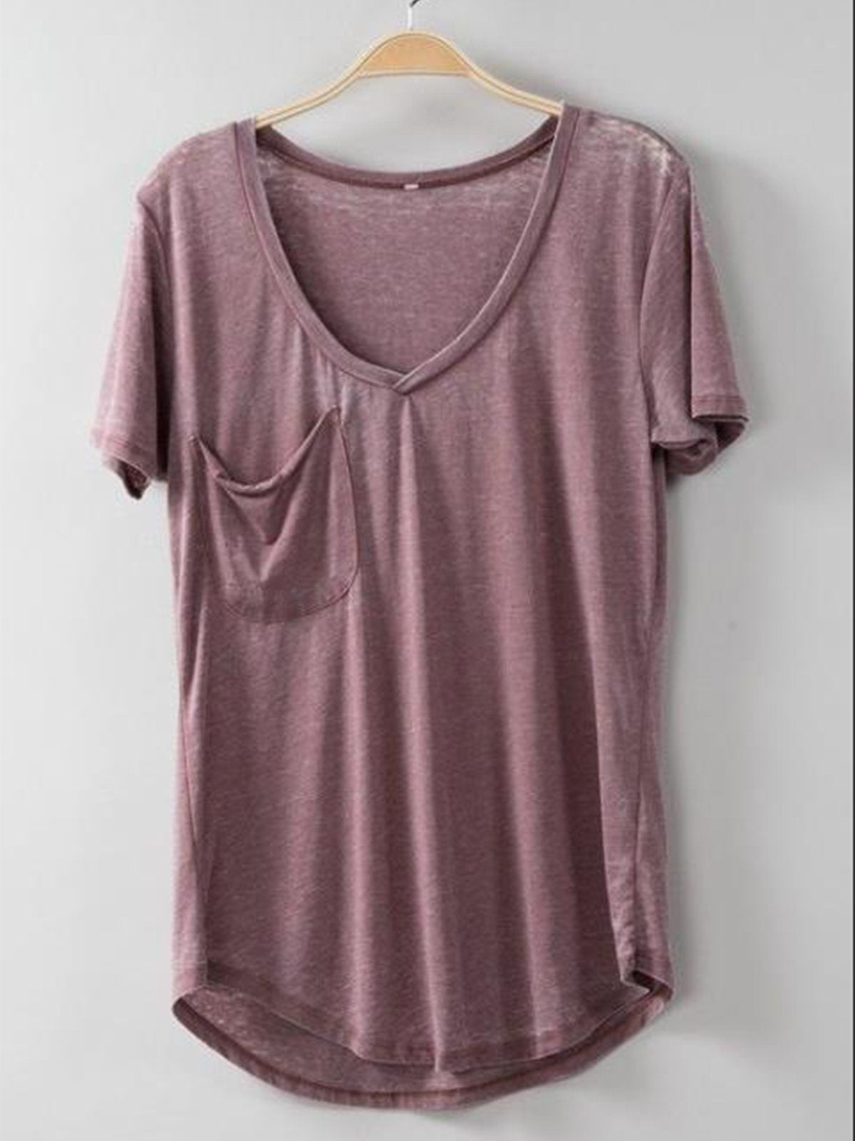 Casual V Neck Short Sleeve Pockets Shirts