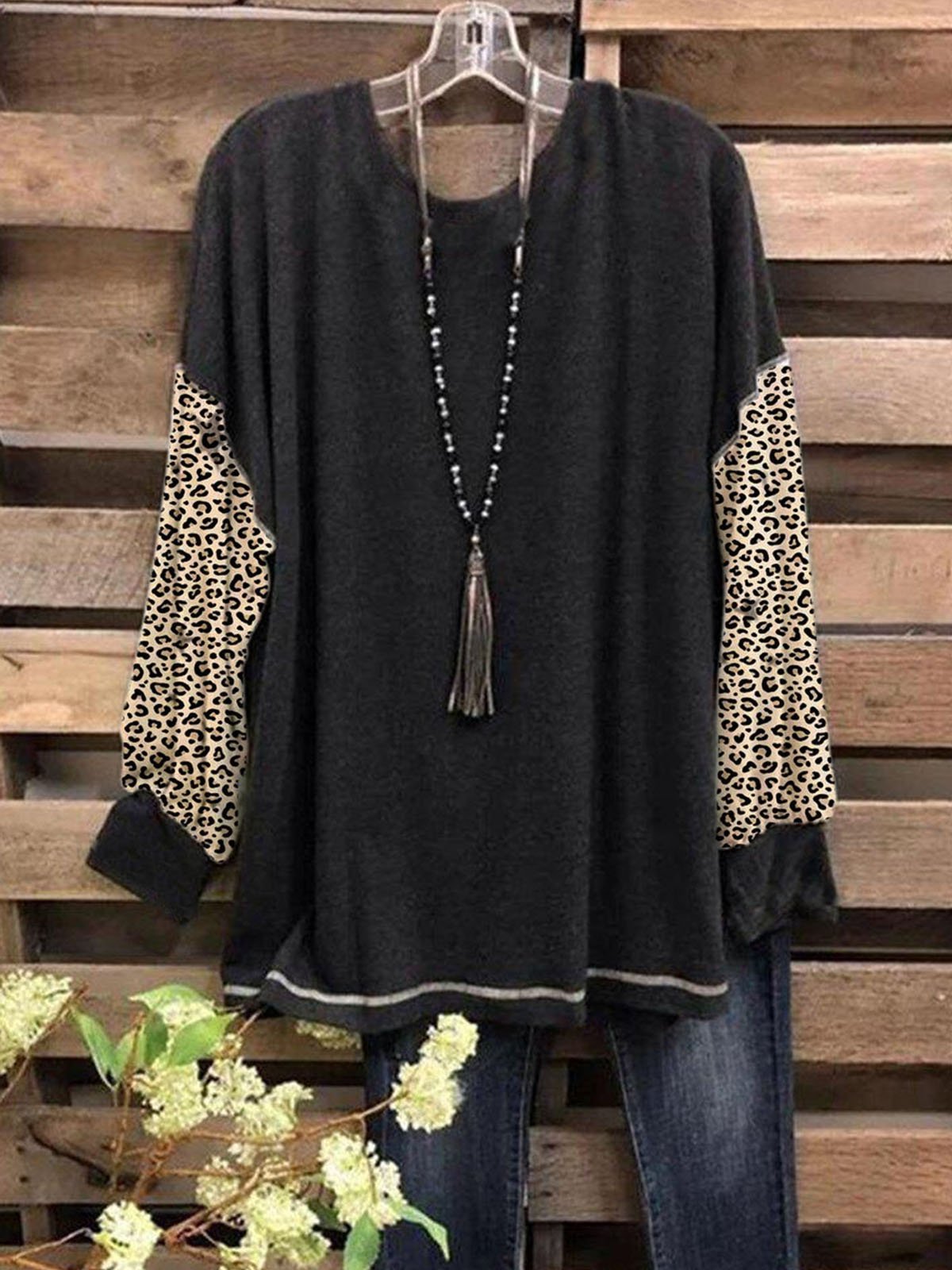 Long Sleeve Round Neck Casual Shirts & Tops