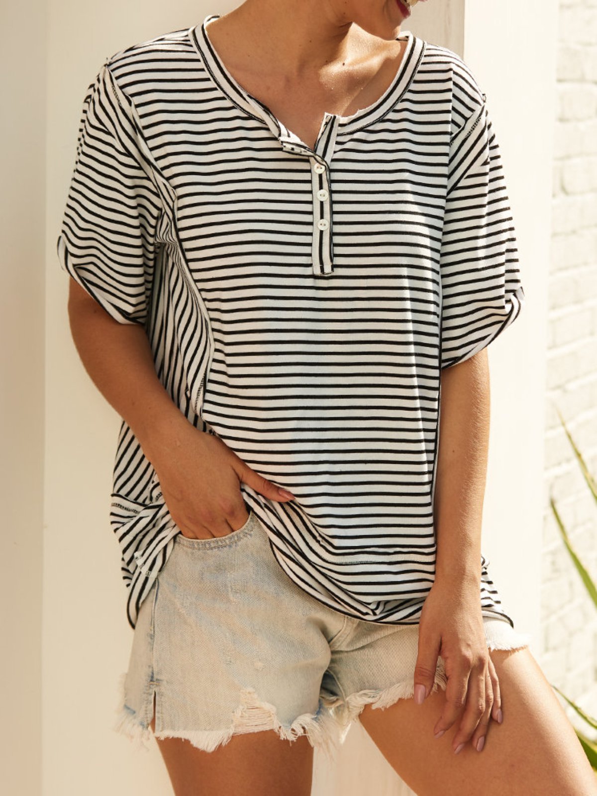 Short Sleeve Striped Shirts & Tops