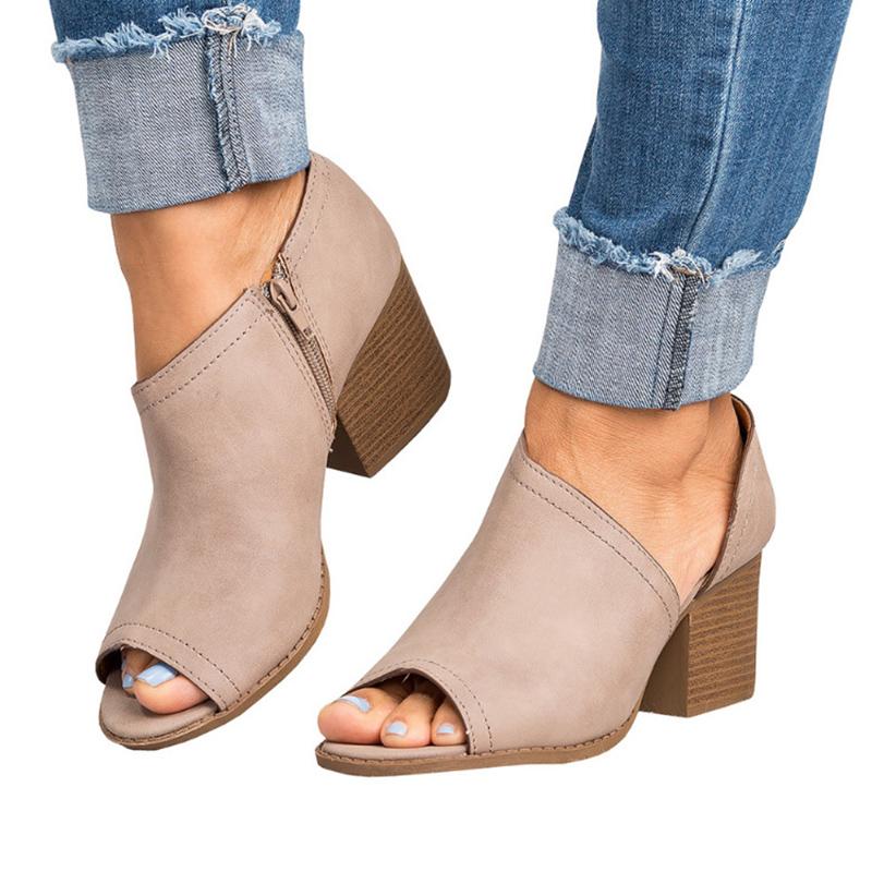 Large Size Peep Toe PU Zipper Pumps