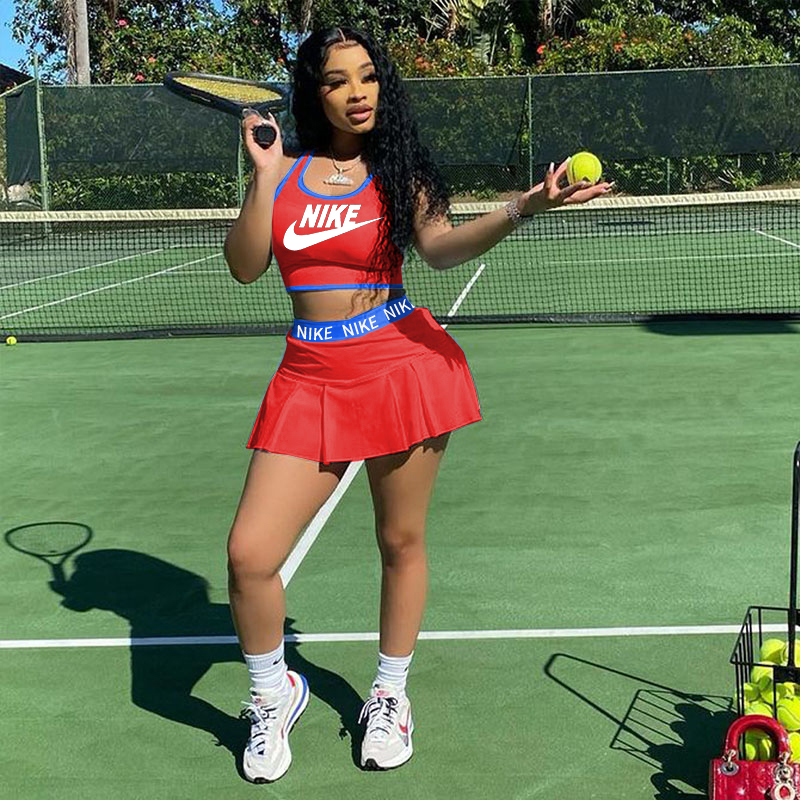 Navel pleated skirt two-piece tennis sports suit GH045
