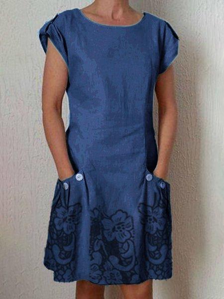 Simple & Basic Round Neck Pockets Short Sleeve Dresses