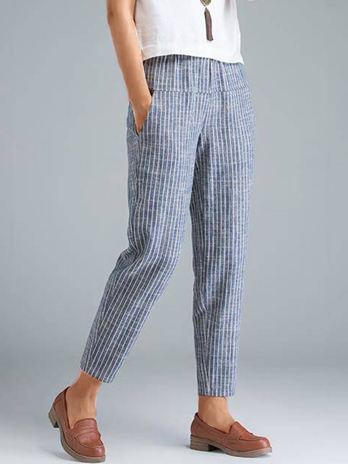 Plus Size Women Striped Casual Pants
