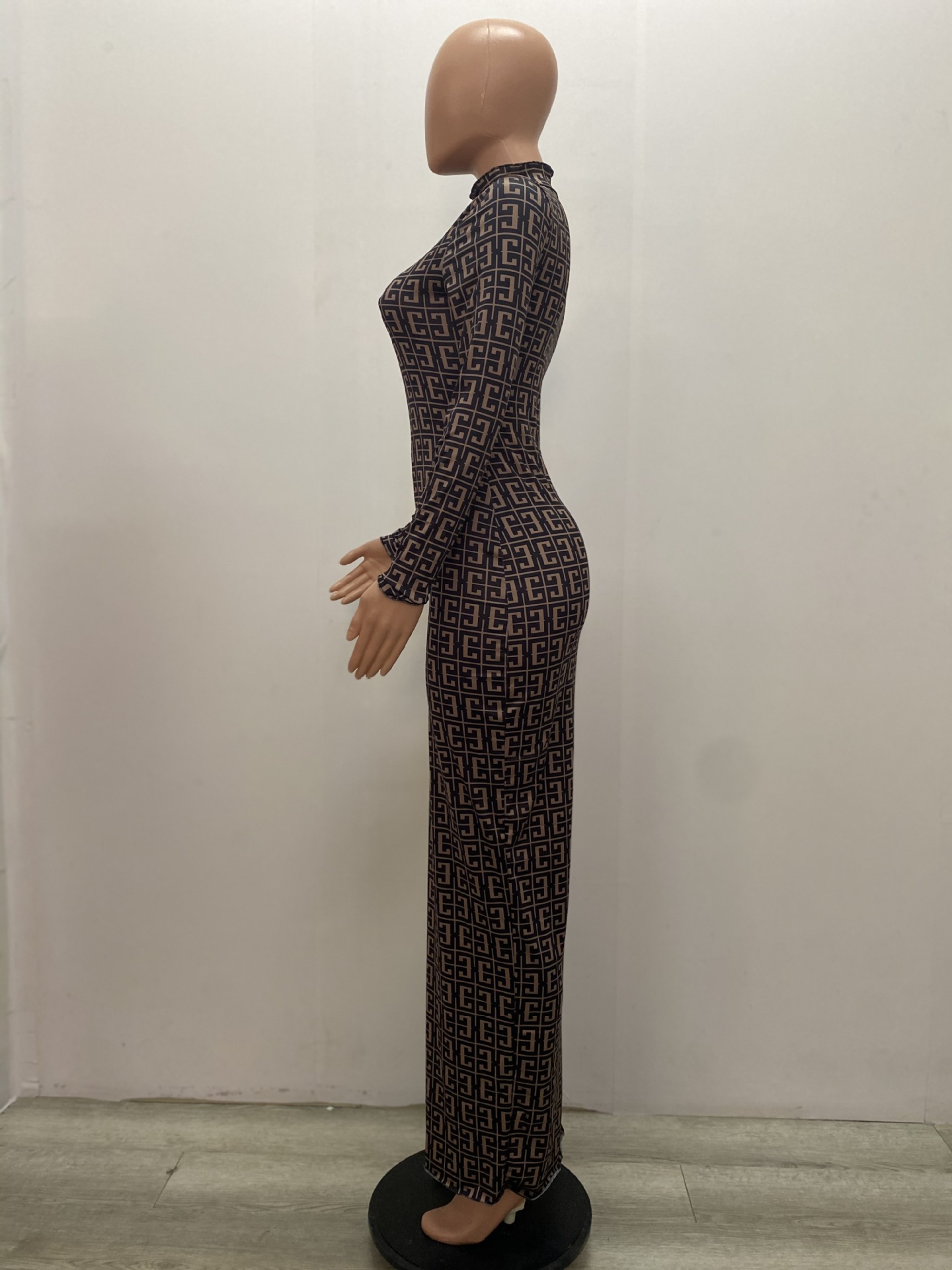 Autumn Party Print Black Sexy Long Sheath Dress