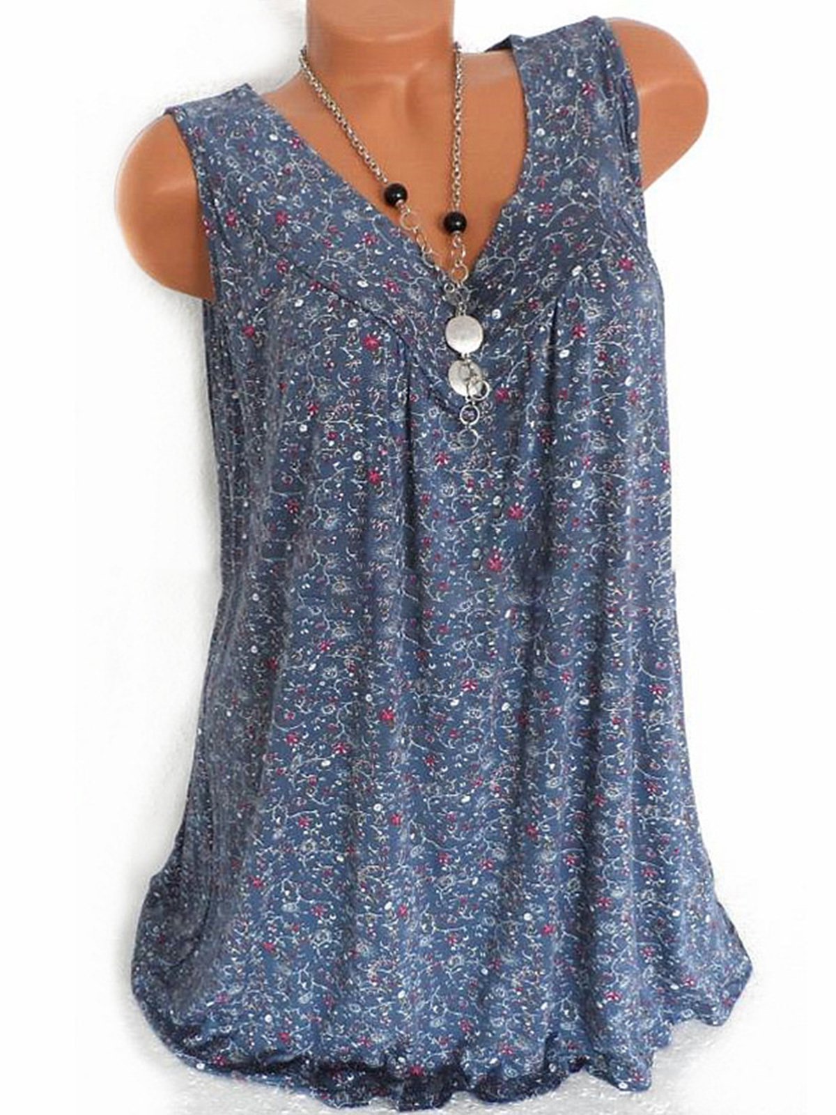 Summer Women Floral V Neck Sleeveless Blouses