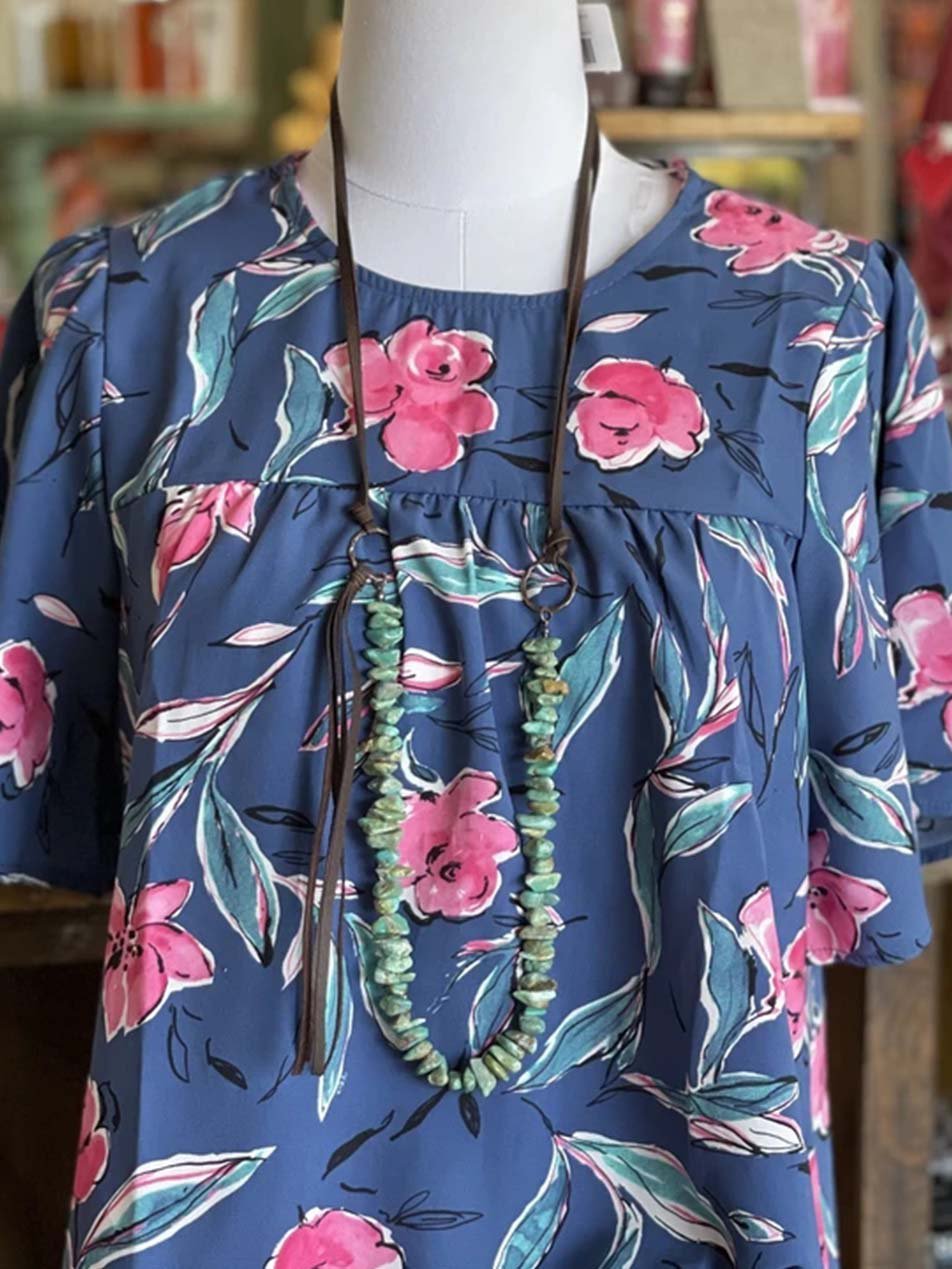 Printed Boho Short Sleeve Crew Neck Shirts & Tops