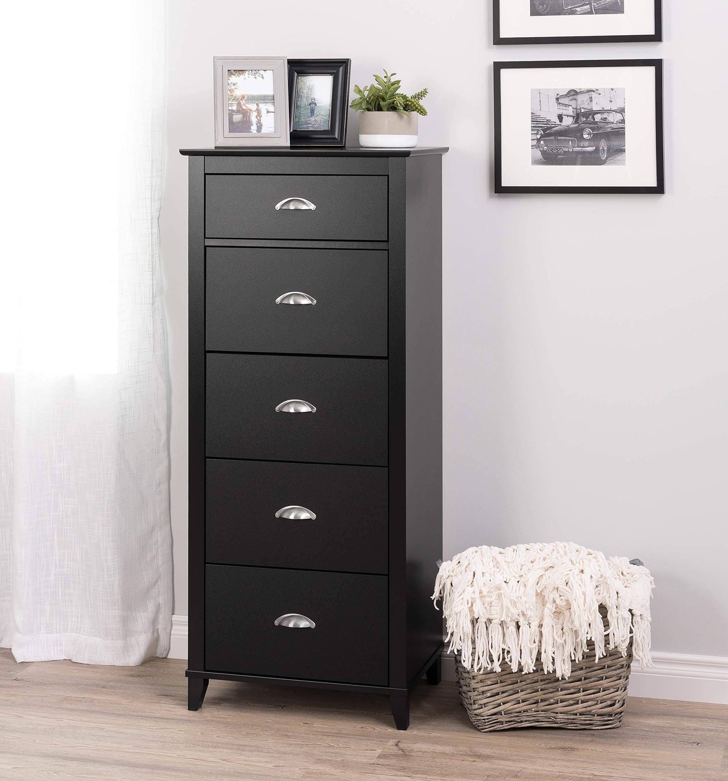 Prepac Yaletown 5-Drawer Tall Chest Black