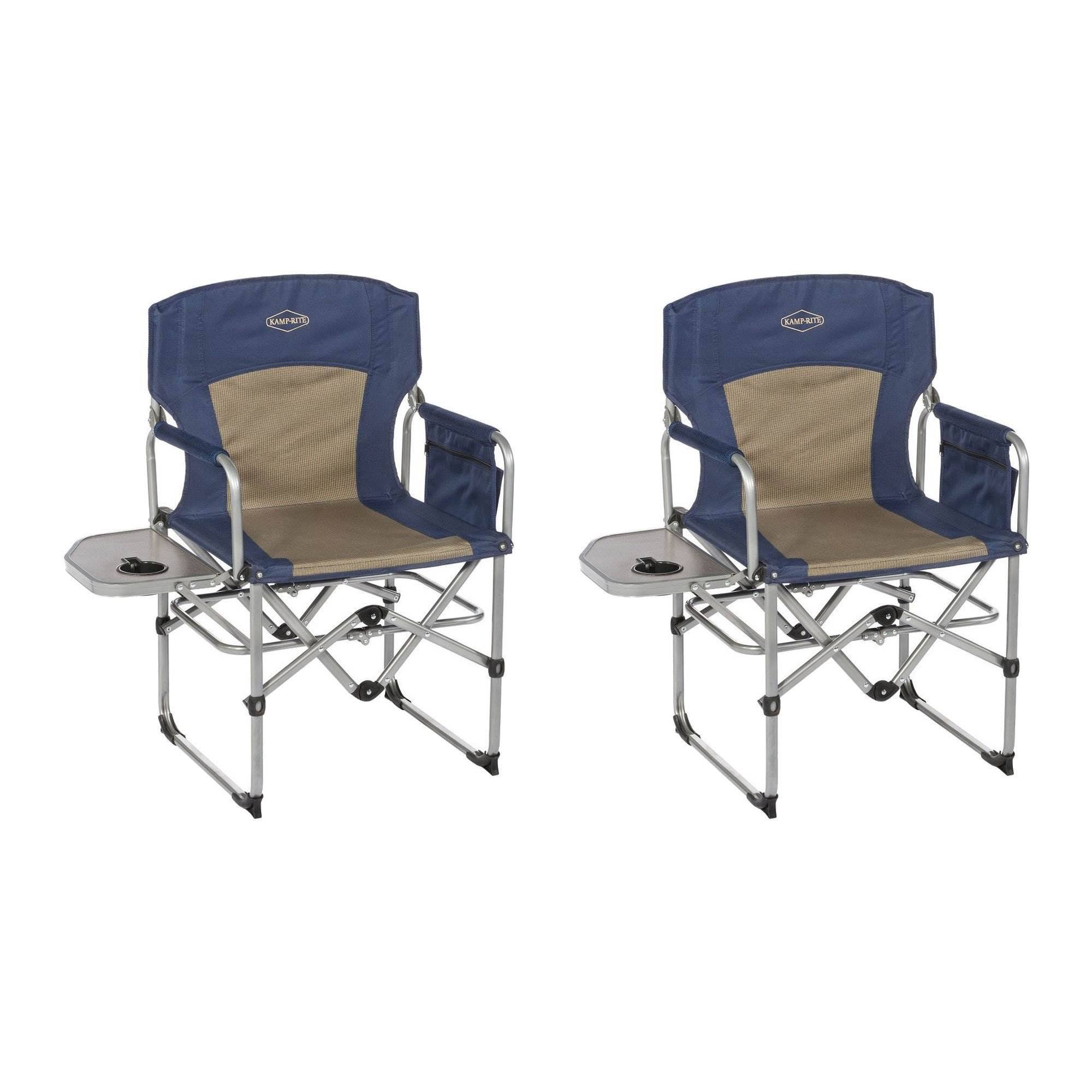 Kamp-Rite Compact Folding Outdoor Camping Directors Chair with Side Table (2 Pack)