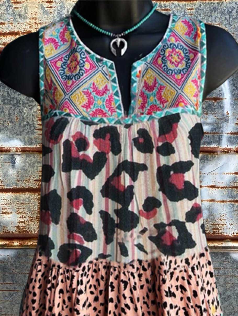 Sleeveless Vintage A-Line Crew Neck Shirts & Tops