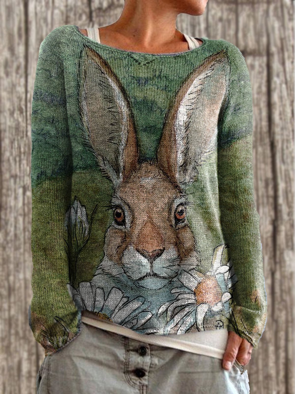 Vintage Long Sleeve Animal Shift Shirts & Tops