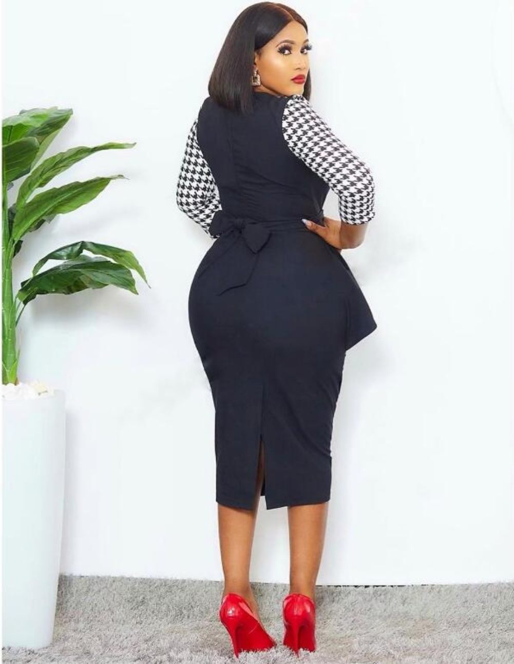 Plus Size Print Mature Peplum Midi Dress