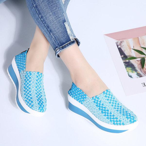 Breathable Knitted Fabric  Sneakers Slip On Platform Shoes