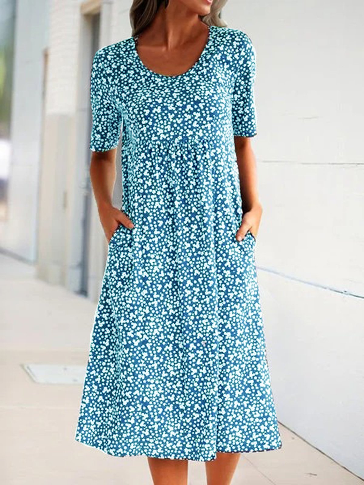 Shift Short Sleeve Floral Crew Neck Dresses