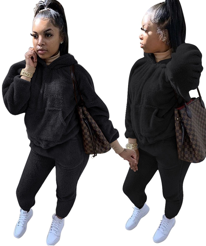Plus Size Winter Fleece Hoody Plain Sweatsuit