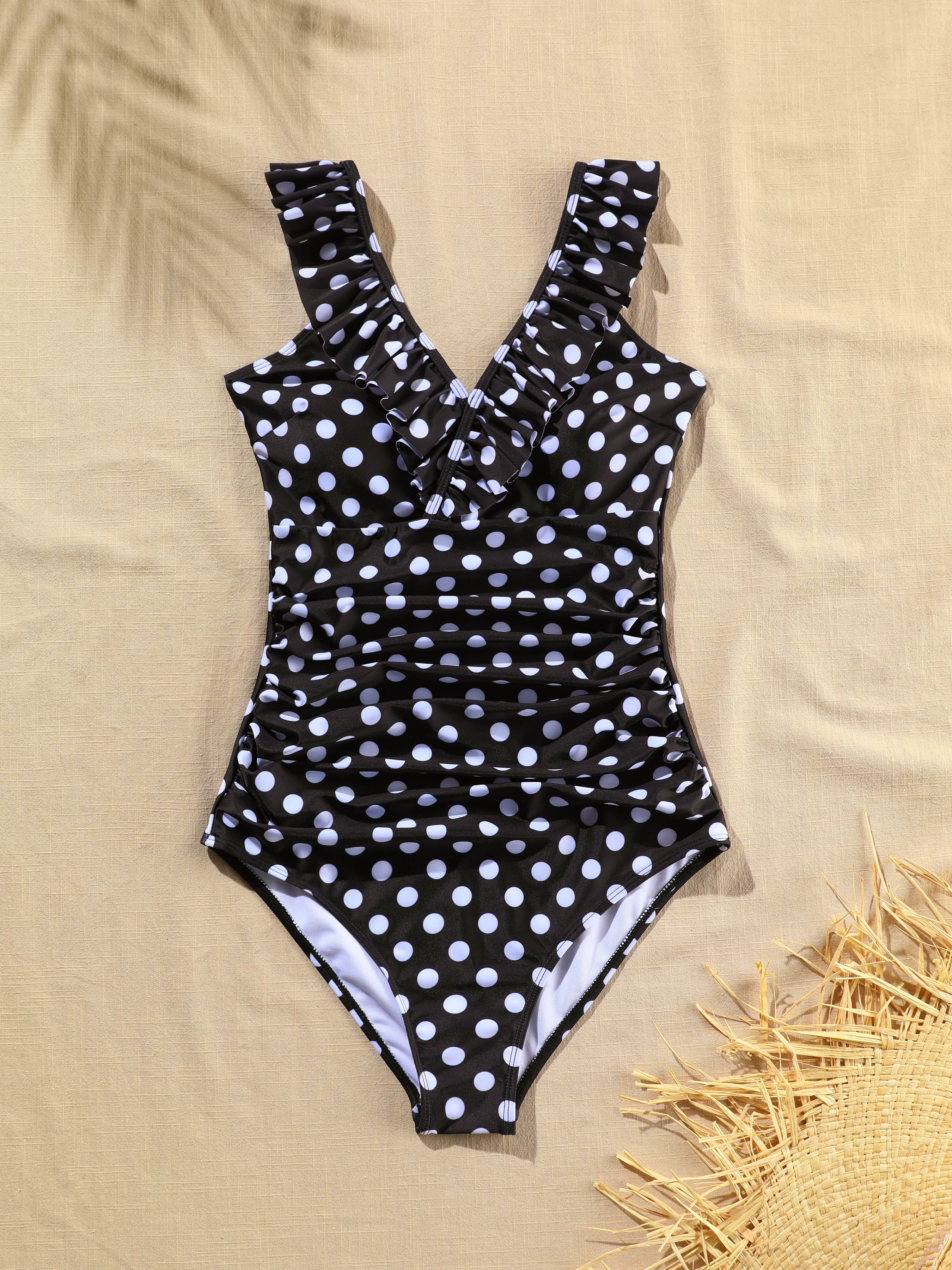 Polka Dot Ruffle Strap One-Piece Swimsuit