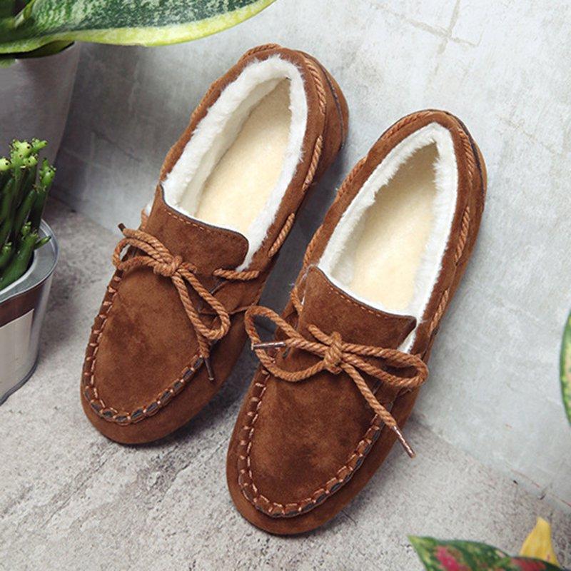 Women Flocking Bowknot Comfy Slip-On Loafers