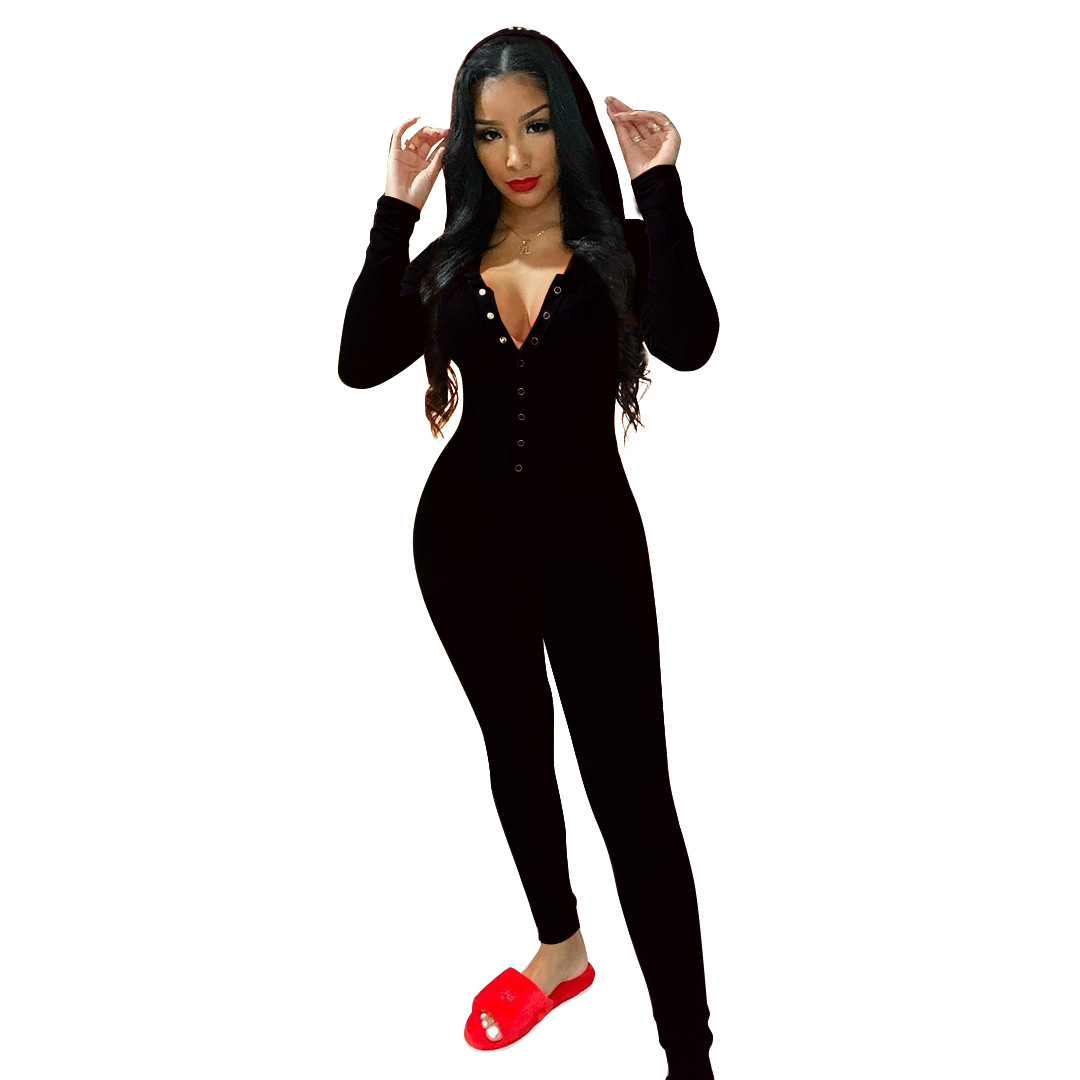 Spring and Autumn Style Hat Embroidered Home Wear Deep V Sexy Jumpsuit AT5219