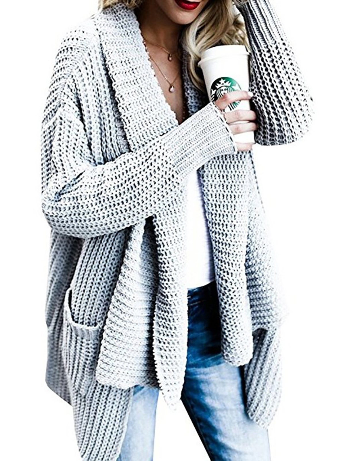 Solid Shawl Collar Casual Knitted Sweater