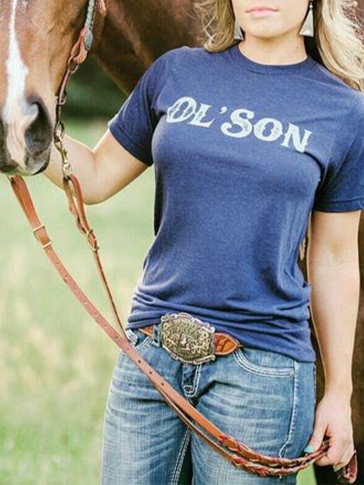 Blue Letter Crew Neck Short Sleeve Printed Shirts & Tops