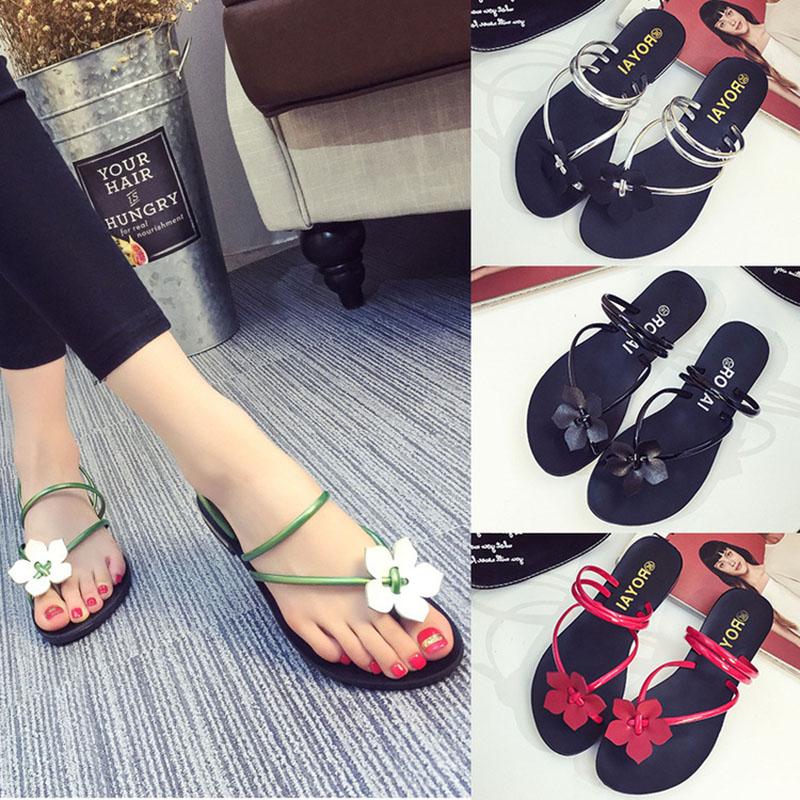 Flower PU Daily Flat Heel Slippers