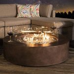 COSIEST Outdoor Propane Fire Pit Coffee Table w Dark Bronze 40.5-inch Round Base Patio Heater, 50,000 BTU Stainless Steel Burner, Wind Guard, Transparent Gray Fire Glass, Waterproof Cover