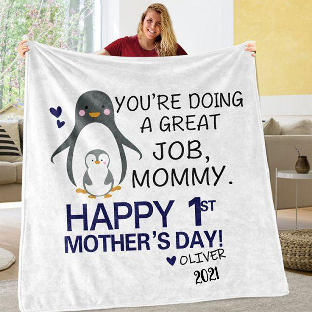 Custom Name Penguin Baby Onesie and Matching Mom Shirt - Perfect Mother's Day Gift