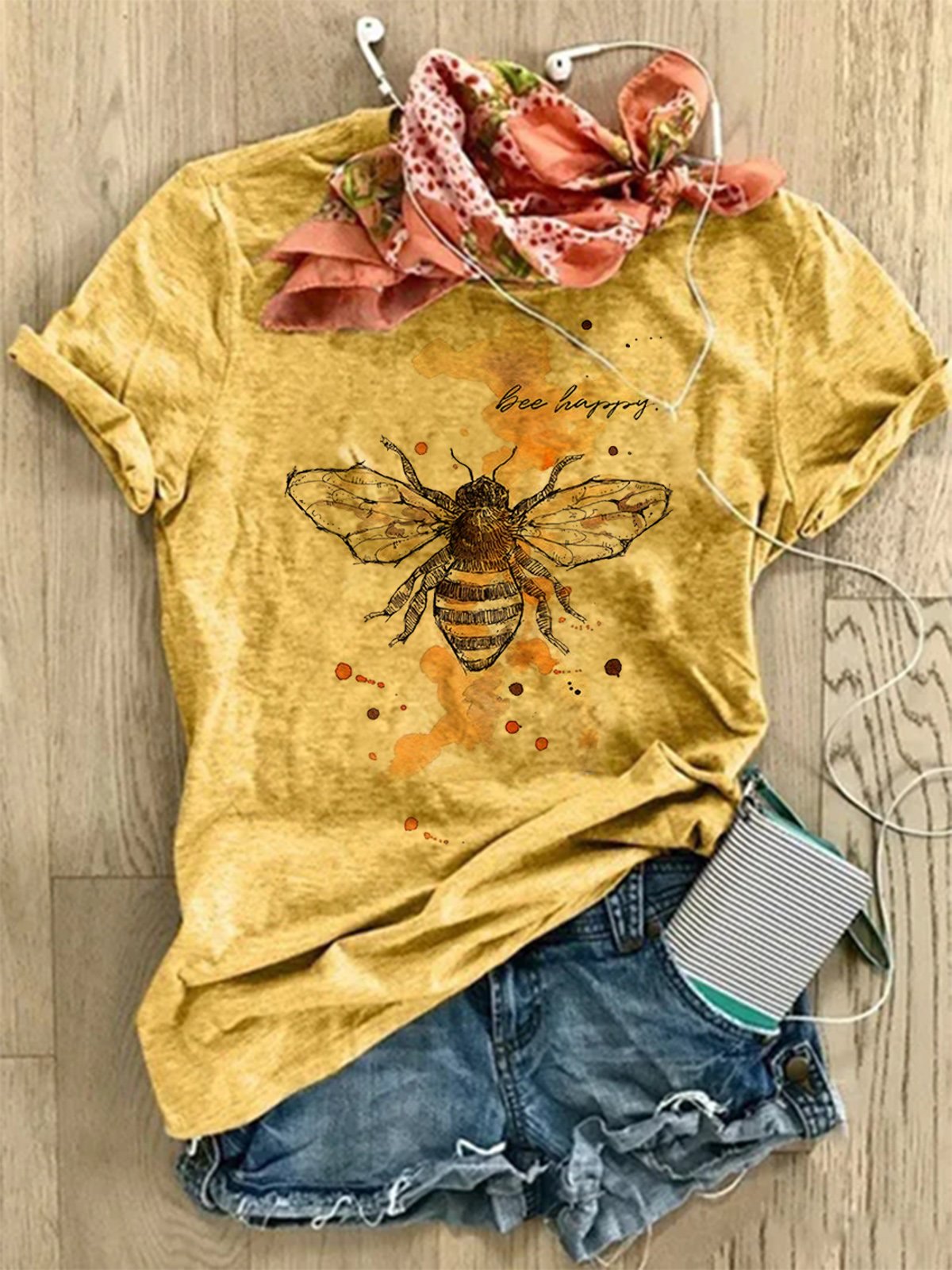 Jersey Short Sleeve Floral-Print Sweet Bee Shirts & Tops