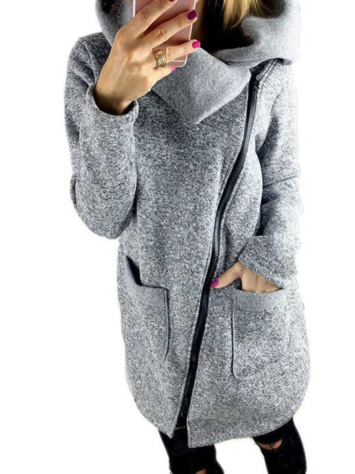 Women Warm Solid Casual Plain Lapel Coat